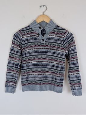 Janie And Jack Classic Grey Heather Fair Isle Mock Neck Sweater